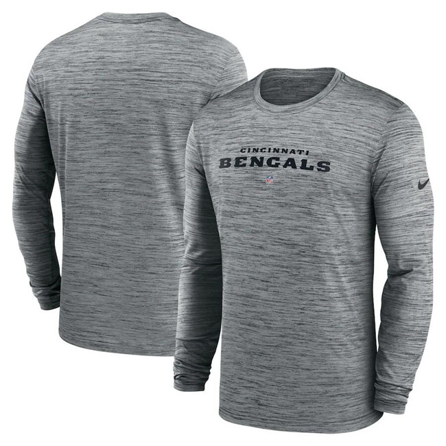 Men's Gray Cincinnati Bengals Heather Sideline Team Velocity Performance Long Sleeve T-Shirt